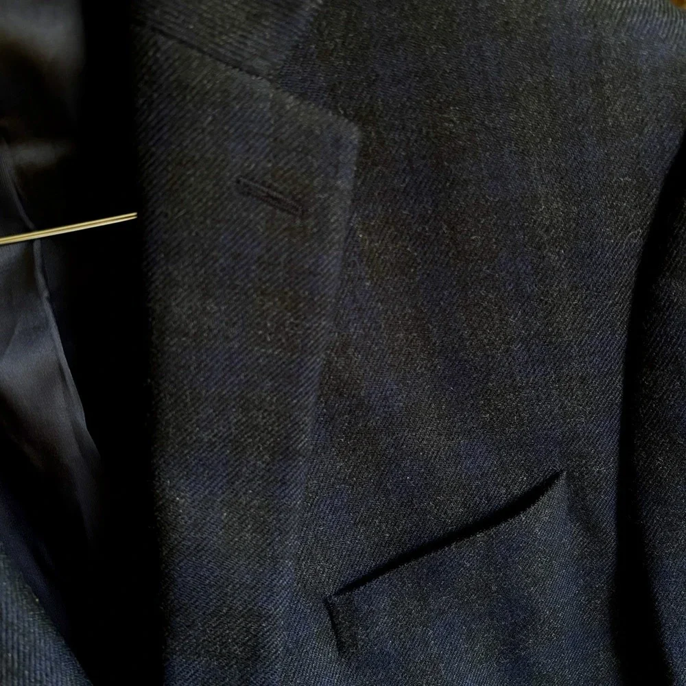 LRL Elbow Patch Blazer Sport Coat Men's 44R Wool Black Blue Check Dark Academia